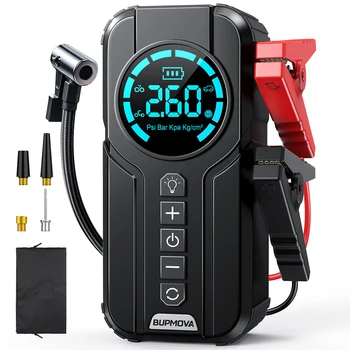 Avviatore di emergenza per auto professionale 4 in 1 con compressore d'aria Pompa di gonfiaggio 150PSI Caricatore portatile Accumulatori e caricabatterie di riserva Avviamento per auto