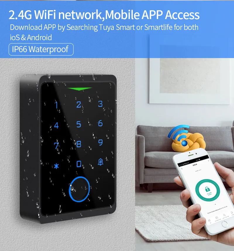 Wifi Tuya Backlit Fingerprint Door Access Keypad Waterproof RFID 125kHZ EM Card
