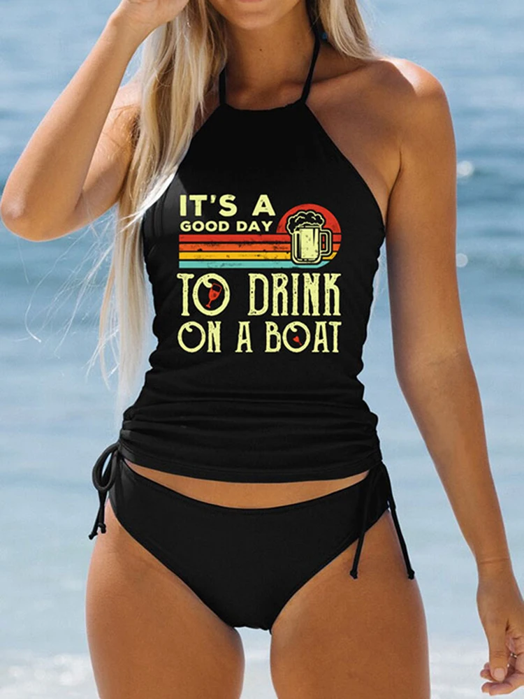 

Women Drawstring Side Tankini Set It's A Good Day To Drink On A Boat Swimwear Funny Drinking Country Vacation Bathing Swimsuit