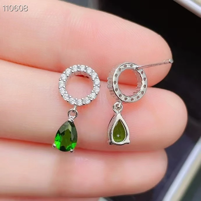 

100% 925 Sterling Silver Natural Diopside Gemstone Stud Earrings for Women Party Birthday Gift Marry Girl Got Engaged Valentine