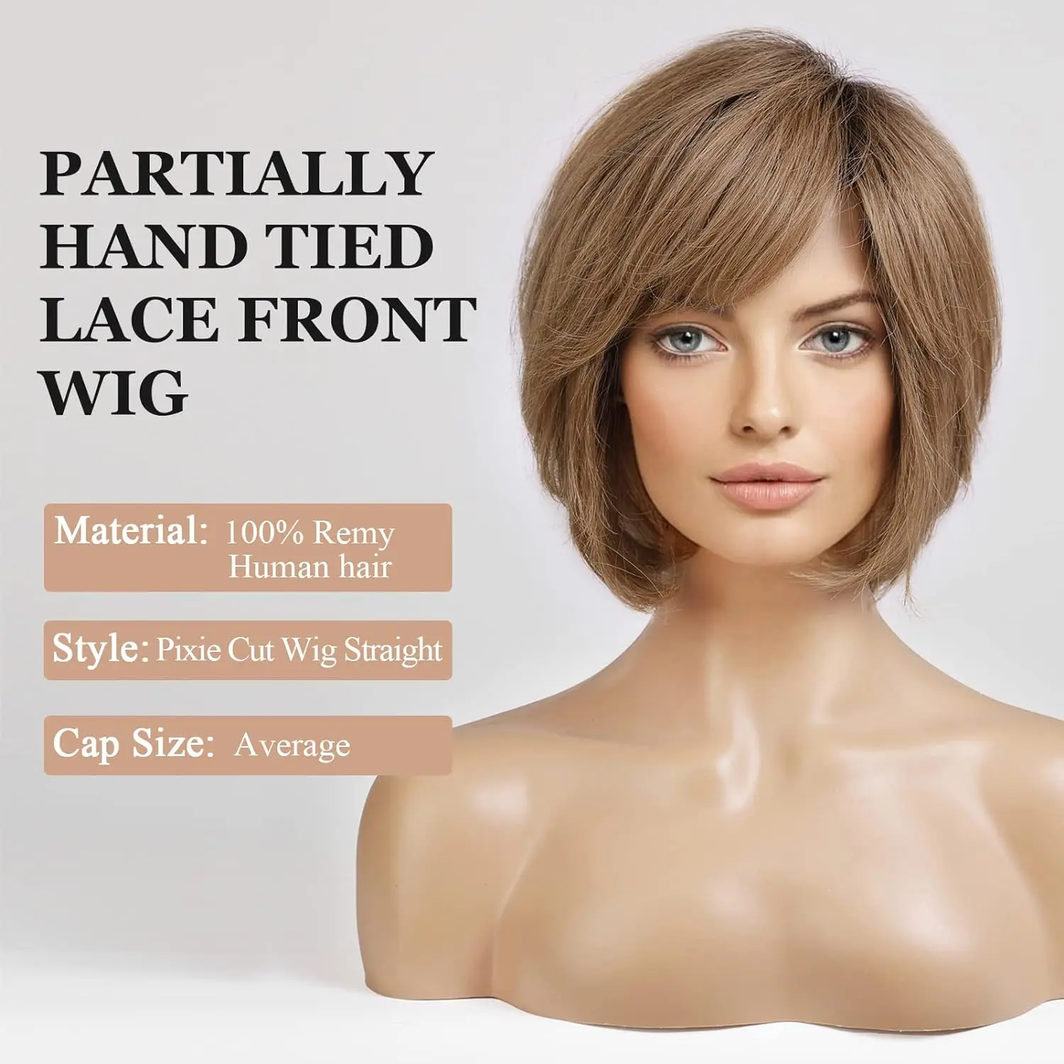 Human Hair Wig 100% Human Hair Wigs For Women Short Brown BoBo Hair Natural Layered Wig Hand-Tied Lace Front Wig Wavy HD Transparent Lace