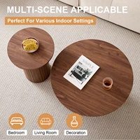 EGOONM Ensemble de 2 tables basses rondes en bois de style nordique, tables basses gigognes en bois, pour le salon/la chambre à coucher 4