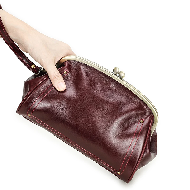 Genuine Leather Women Clutch Wallet Kiss Lock Design Luxury Female Purse Handbag Large Capacity Long Wallet Bag Phone Pocket 4