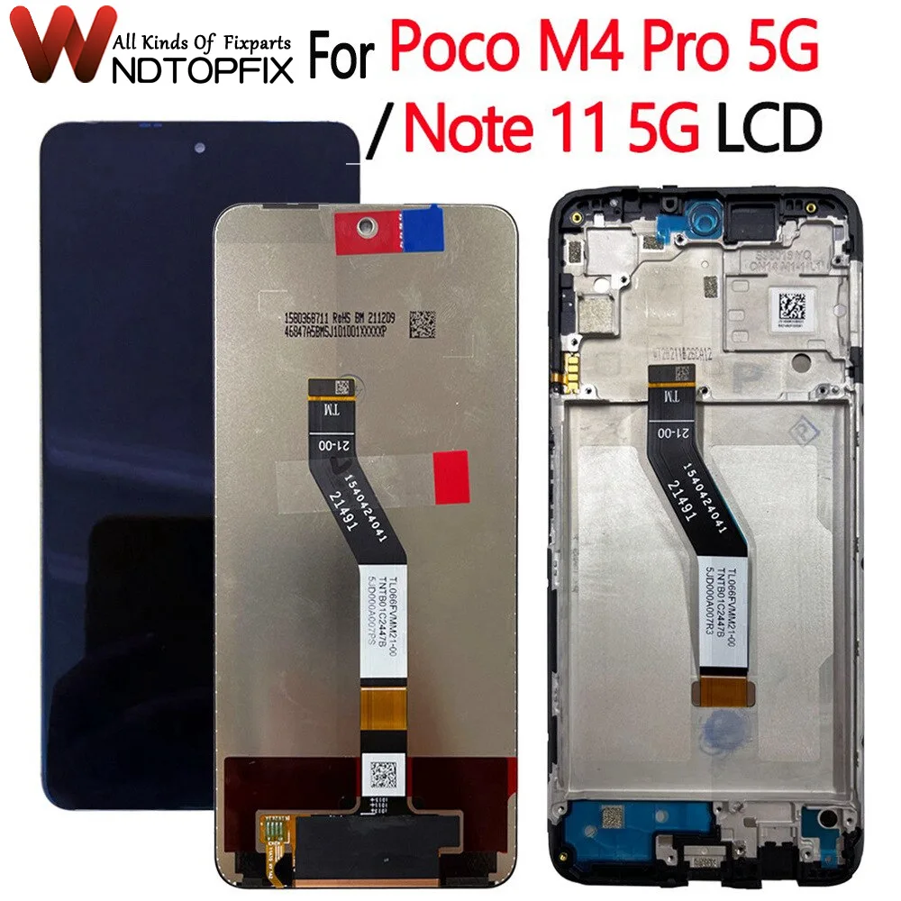 

ЖК-дисплей с сенсорным экраном и дигитайзером в сборе для Xiaomi Redmi Note 11 5G, экран для Poco M4 Pro 5G LCD 21091116AG с рамкой