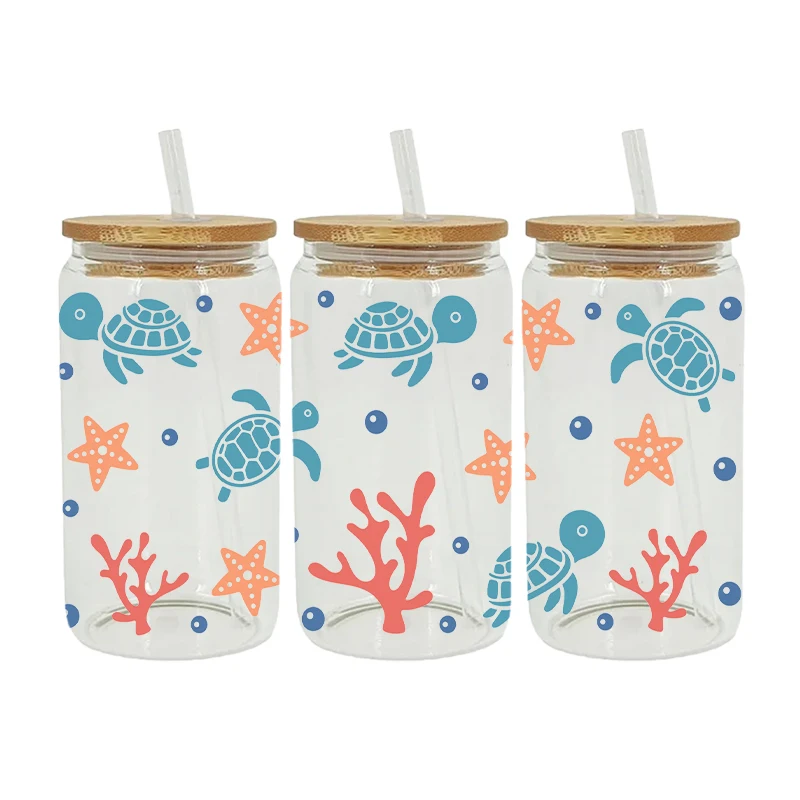 UV DTF Transfer Sticker Marine Life Turtle for The 16oz Libbey Glasses Wraps Bottles Cup Can DIY Waterproof Decals D7985 adhesive vinyl stickers glass can wrap