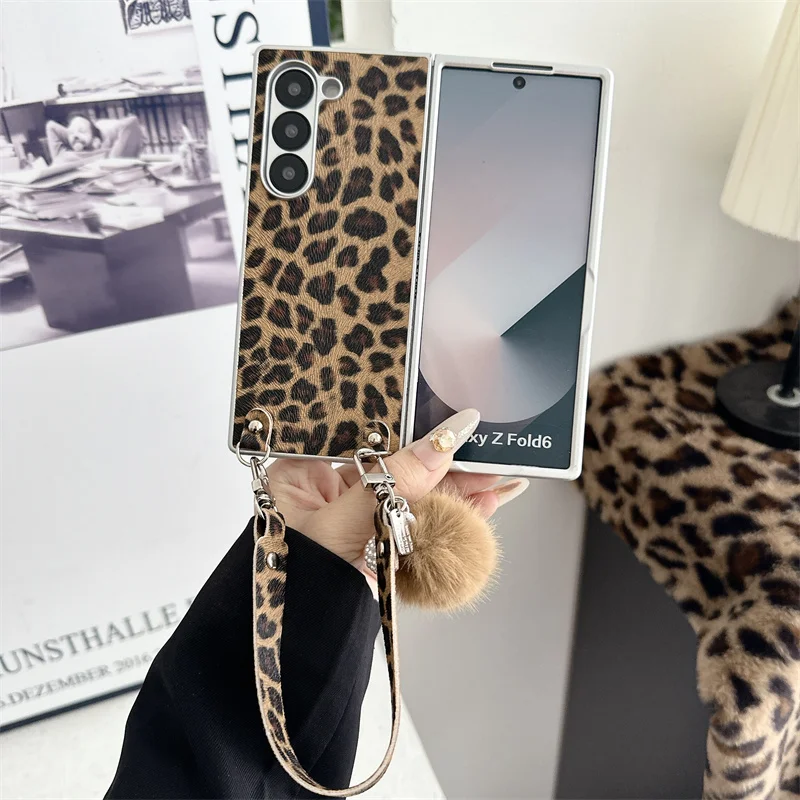 Fashion Leopard Print Folding Phone Case with Chain - Hard PC Cover