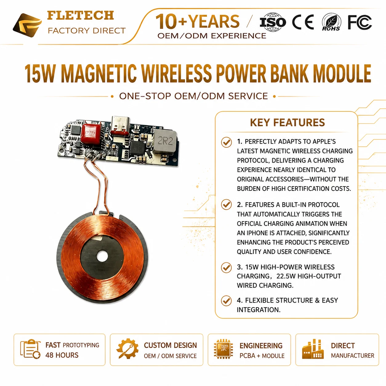 Scheda PCBA per Power Bank Magnetico, Caricatore Wireless Universale Qi 15W 9V, Modulo Fai-da-Te per Telefoni Cellulari