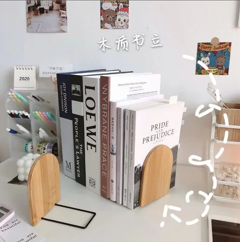 자연 대나무 책상 정리함 북엔드, 목재 및 다리미 책 끝 선반, 책상 선반, 책꽂이 책 액세서리, 사무실 학교 용품