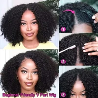 200 densité Afro crépus bouclés V partie perruques cheveux humains pas de laisser crépus bouclés V partie perruque pour les femmes noires sans colle pince dans la demi-perruque 2
