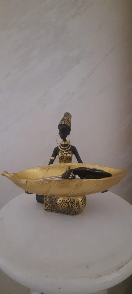 African Girl Holding a Plate Sculpture, Home and Office Decorative Storage Ornament, Vintage Collectible Craft Deskt Decor photo review