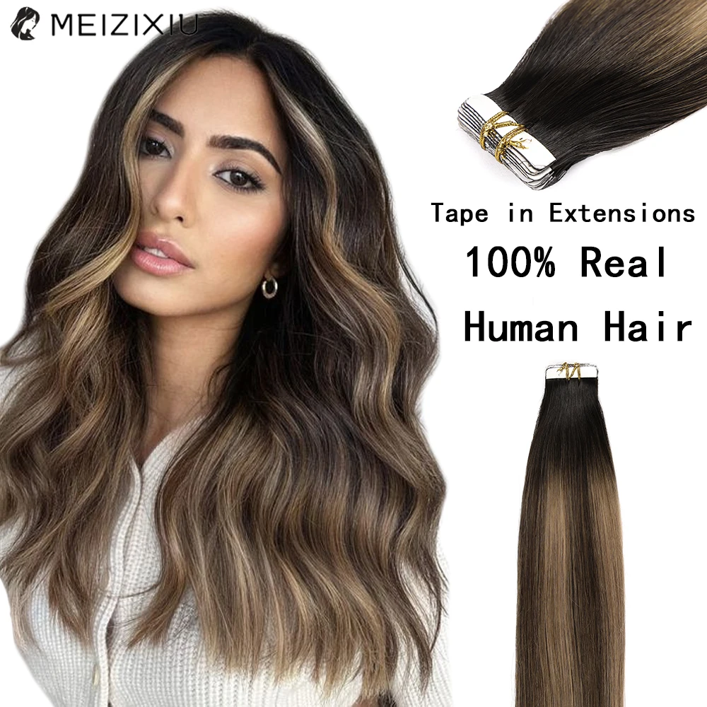 Highlight Brown Hair Tape In Hair Extension 20pcs/Pack Straight 100% Real Hair Tape In Human Hair Extension For Women 12-24 Inch