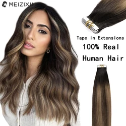 Highlight Brown Hair Tape In Hair Extension 20pcs/Pack Straight 100% Real Hair Tape In Human Hair Extension For Women 12-24 Inch