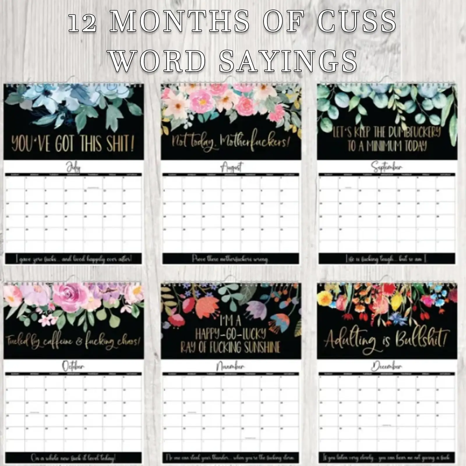 Wall Calendar Calendar For Tired-Ass Women Paper Funny 12 Months Of Flower calendar Sayings Wall Calendar Indoor Unique Gifts