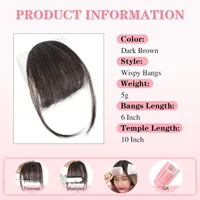 Wispy français frange de cheveux humains pince sur frange d'air légère pour les femmes usage quotidien noir, brun,bourg, blond couleur frange Extensions de cheveux 2