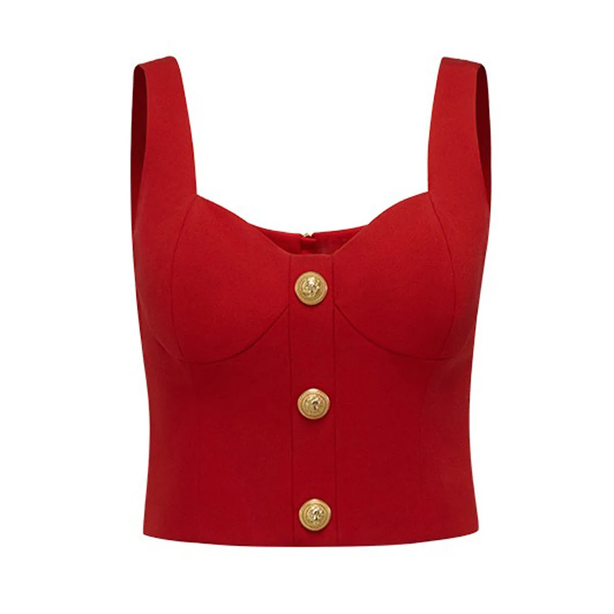 

Women Corset Top Red Gold Buttons Fashion Plunge Crop Top Woment Tank Top Tshirts