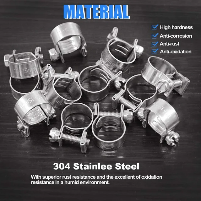 10pcs 304 Stainless Steel Mini Fuel Injection Hose Clamps Adjustable Pipe Hose Clip Tube Clamps Set Gas Line Hose Clamp 6-20mm 4
