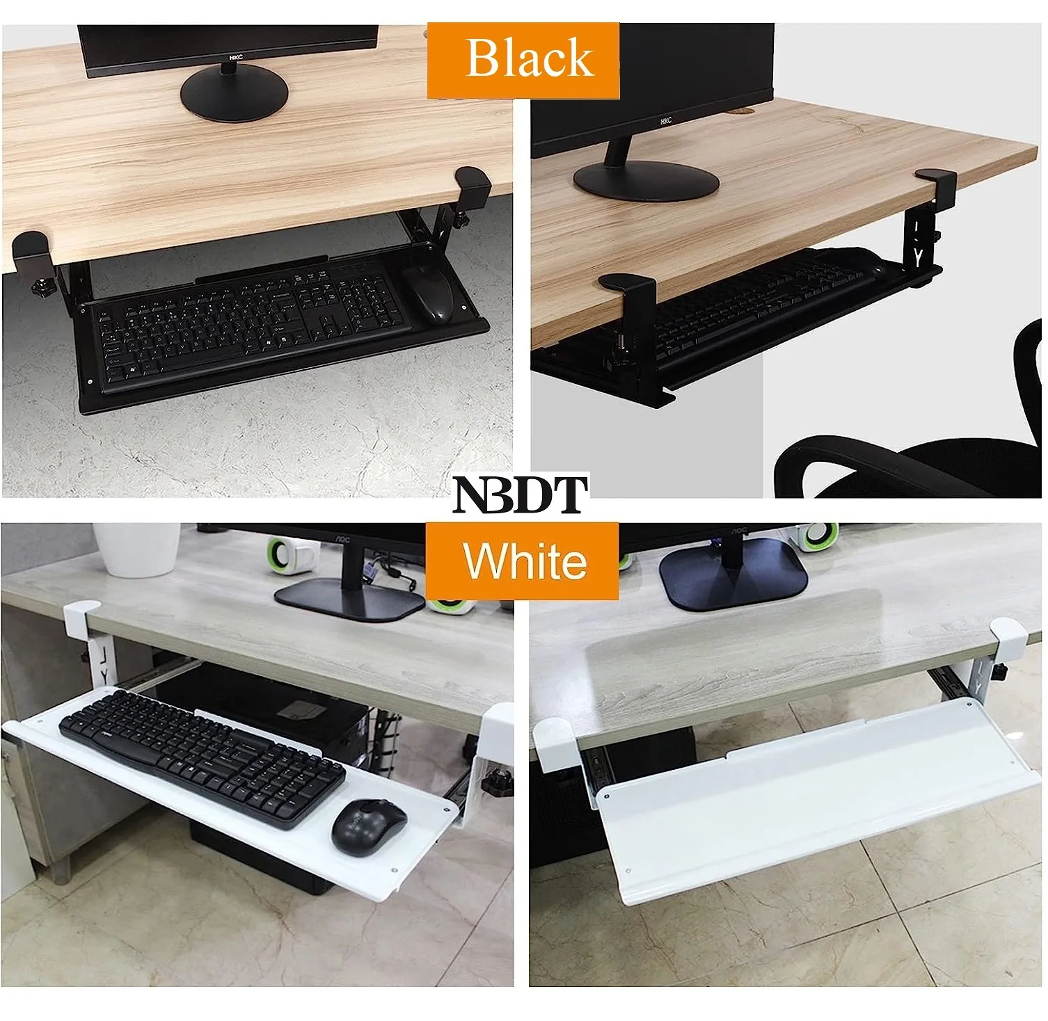 1Piece Easy To Mount Concise Clamp-on Black White Steel Metal Under Desk Mount Pull Out Keyboard Tray