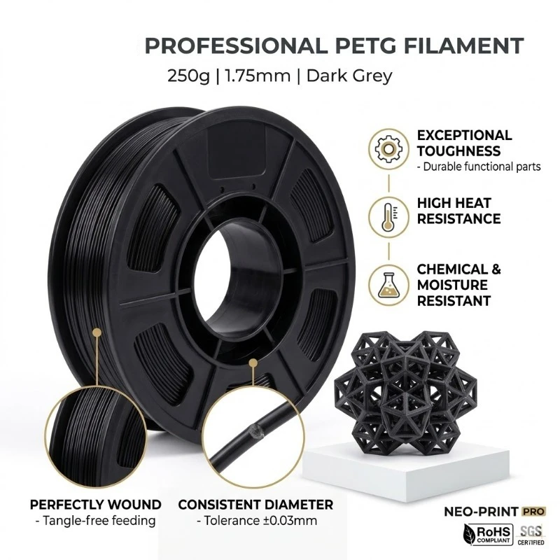 PETG 블랙, 그레이, 투명, 스킨 컬러, 화이트, 핑크, 3D 프린터 필라멘트 1.75mm 250g, 고강도, 뛰어난 레이어 접착력