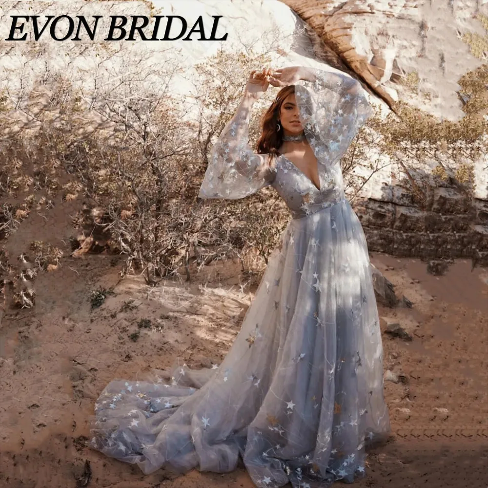 

EVON BRIDAL Deep V-neck Evening Dresses For Women Elegant A-LINE Backless Prom Gowns Appliques Party Princess Dress Custome Made