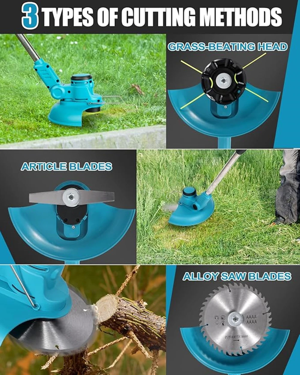 21V Cordless Weed Wacker Electric Lawn Mower Brushless Grass Trimmer with Wheel Length Angle Adjustable Telescopic Pruning Tool 4