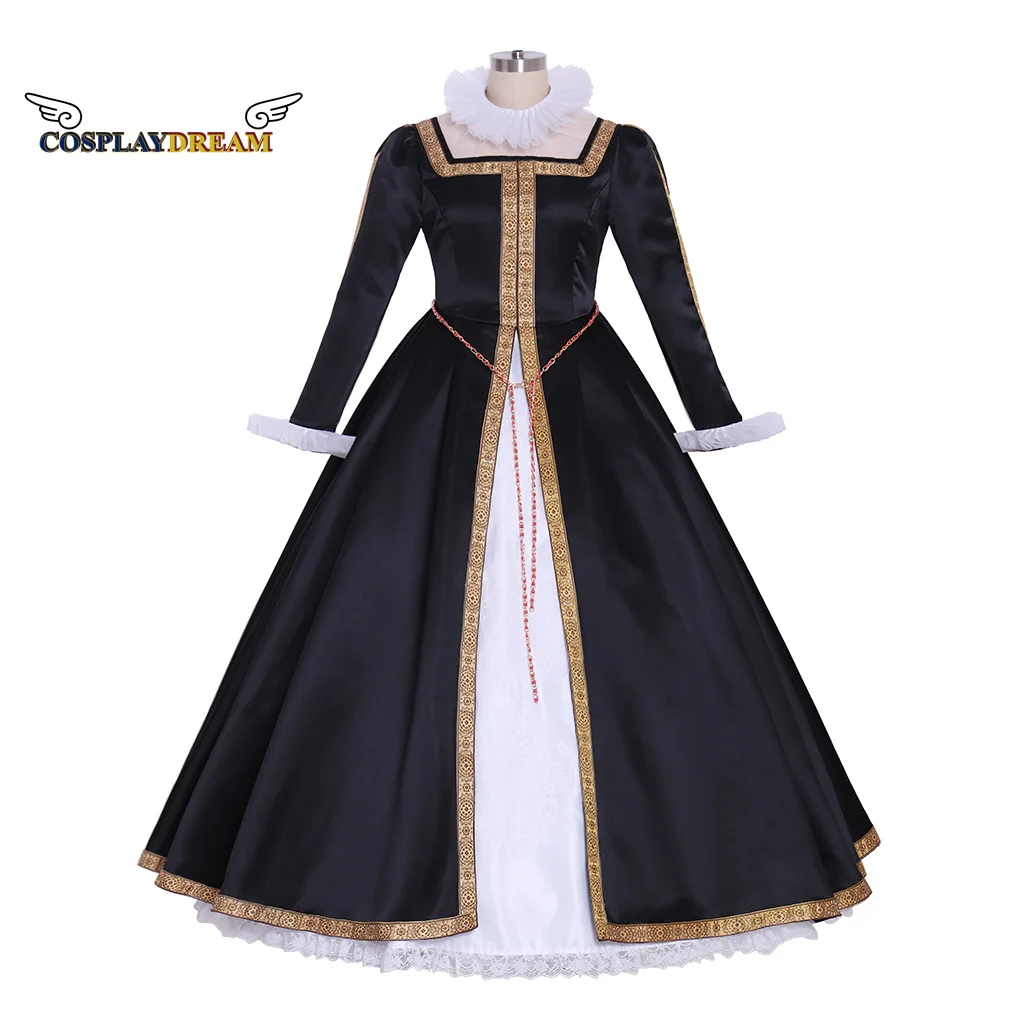 Victorian Queen Elizabeth Tudor Periodo Tudor Vestito Costume Cosplay Rinascimentale Tudor Abito Nero Medievale Vestito Costume