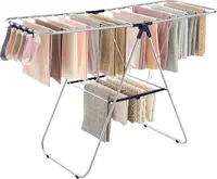 Foldable Clothes Drying Rack - Includes Sock Clips, 2 Height-Adjustable Gullwings, Silver and Blue Design, Perfect for Indoor or 1
