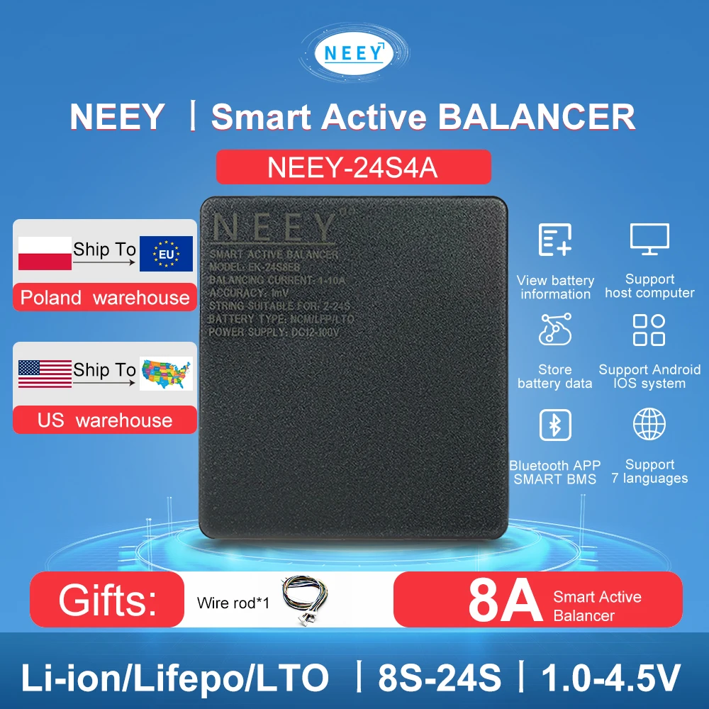 

NEEY 10A Smart Active Balancer BMS 3S 4S 5S 6S 8S 14S 16S 20S 22S 24S Lifepo4 / Lipo/ LTO Battery Equalization With APP