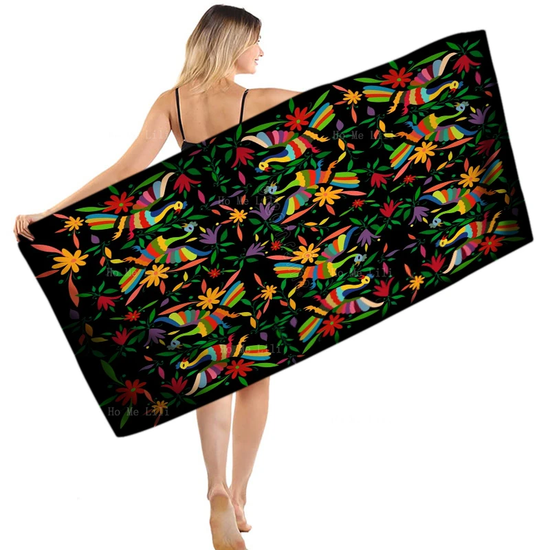 

Mirage Wild Horses Fruit Pomegranate Classic Ethnic Mexican With Floral And Peacock Jungle Quick Drying Towel By Ho Me Lili