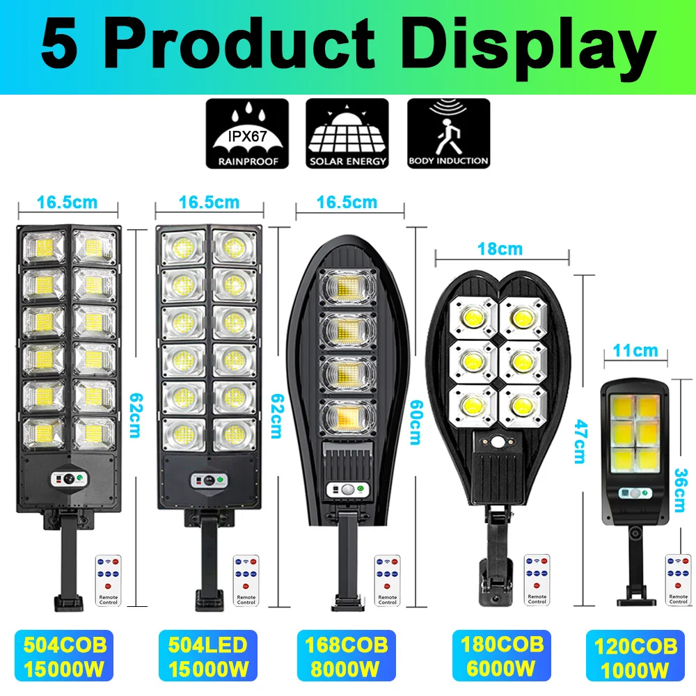12000000LM 504LED Powerful Outdoor Solar Lights Lighting 10000W Garden Lamp Solar Panel Lamps Motion Sensor Street Light