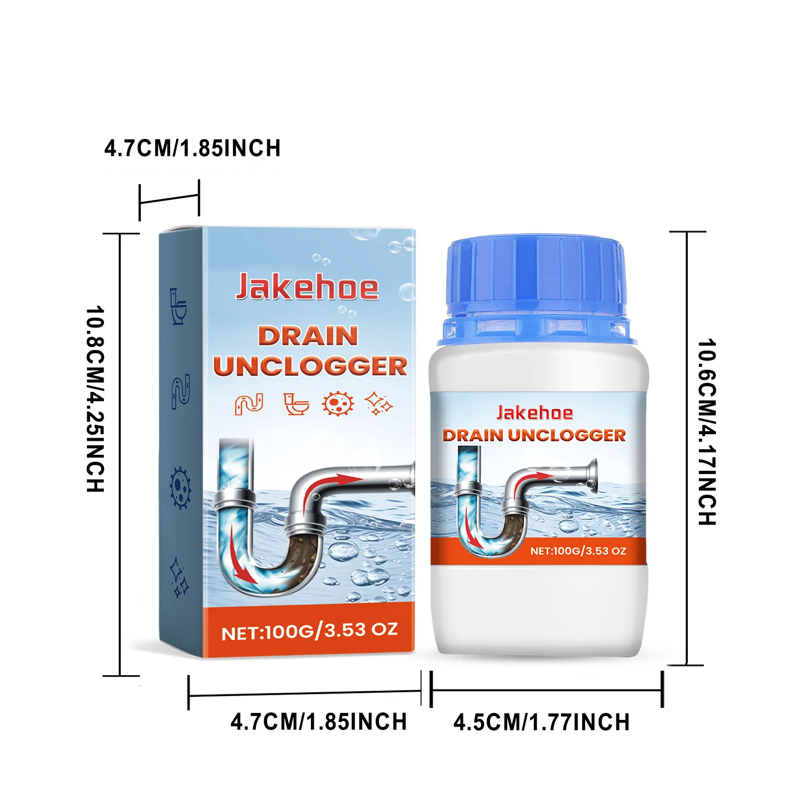 Jakehoe 100g Pipe Clog Dredging Powder Drain Cleaner Deodorant Remove Heavy Oil Dirt Stain Cleaning Toilet Sink Dredge Detergent