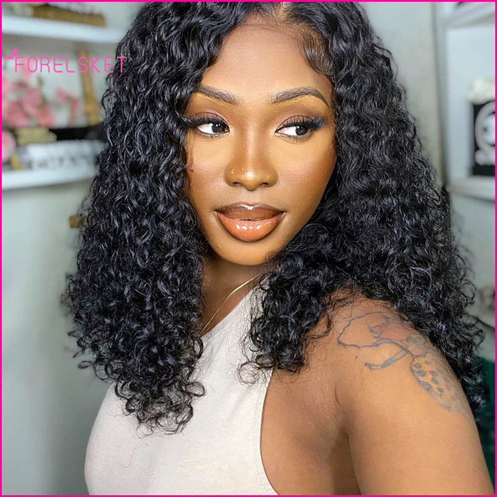 

180% Density Side Part Deep Wave Bob Wigs Brazilian Curly Human Hair Wigs Pre Plucked Natural Color Human Hair Bob Wig For Women