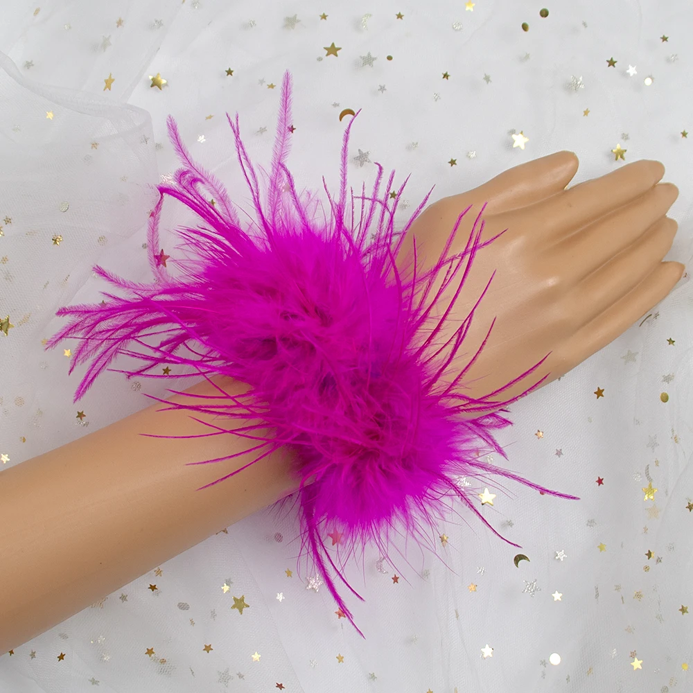 1pcs Snap On Feather Cuff Real Ostrich feather cuffs wrist sleeve Plume Cuff blazer Decor Fashion Women Hair Accessories detachable wrist cuffs
