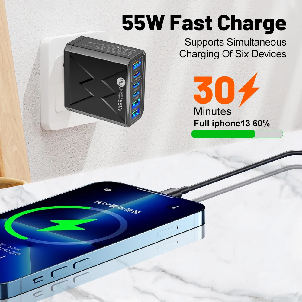 55W Charger Tablet Laptop Fast Charger Type C PD Quick EU/US/KR/UK Specification Plugs Adapter for Samsung Xiaomi iphone