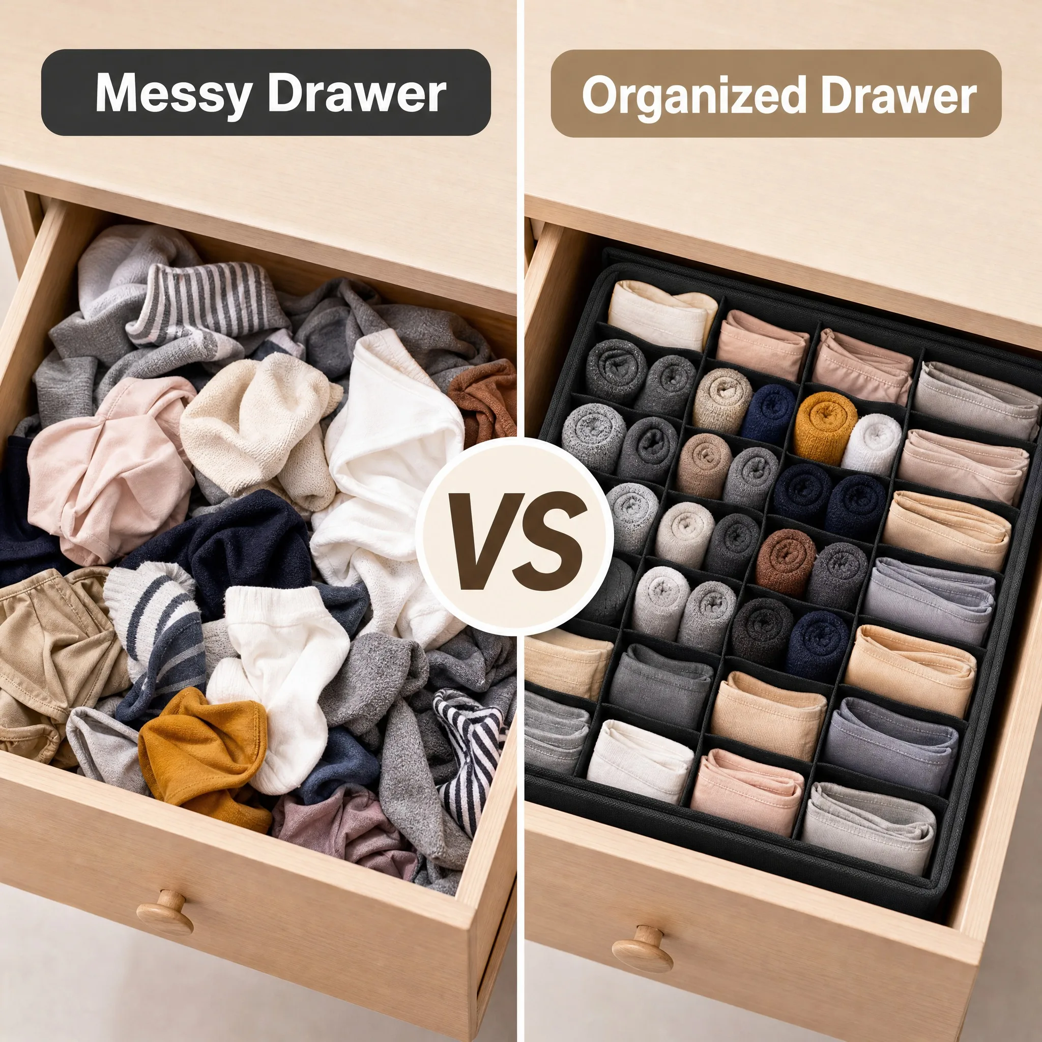Organizzatore per cassetti del comodino, organizer per biancheria intima, organizer per vestiti nel guardaroba, scatole per la conservazione di calzini, reggiseni e abbigliamento, organizer per pantaloni e calzini. - immagine 2