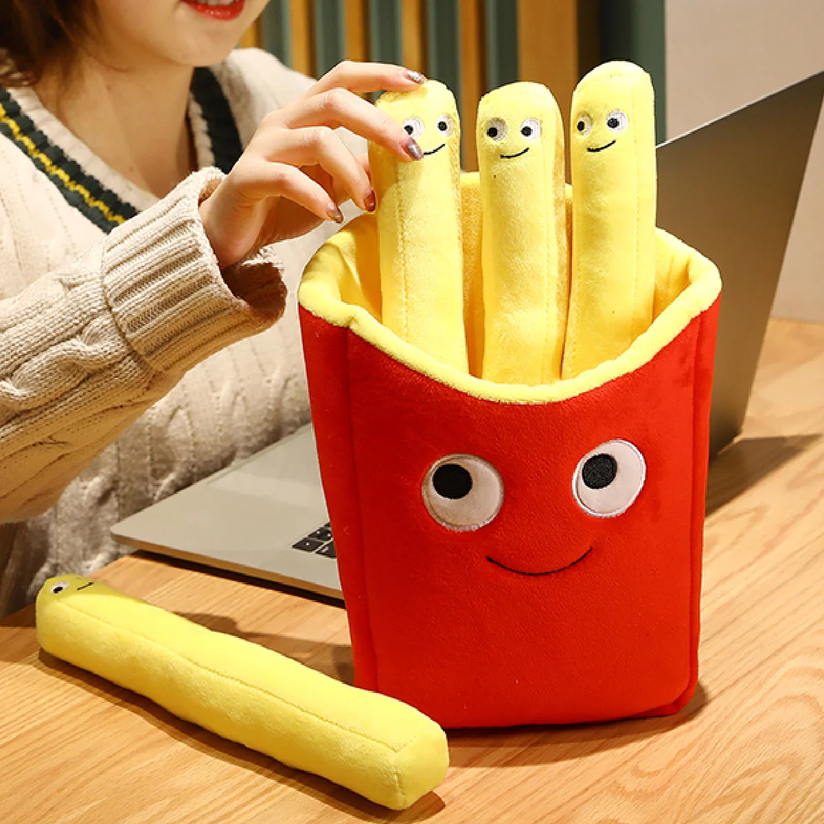 Plush Toys Emotional Support Smile French Fries Stuffed Toy Children's Pretend Play Accessories for Christmas Gift