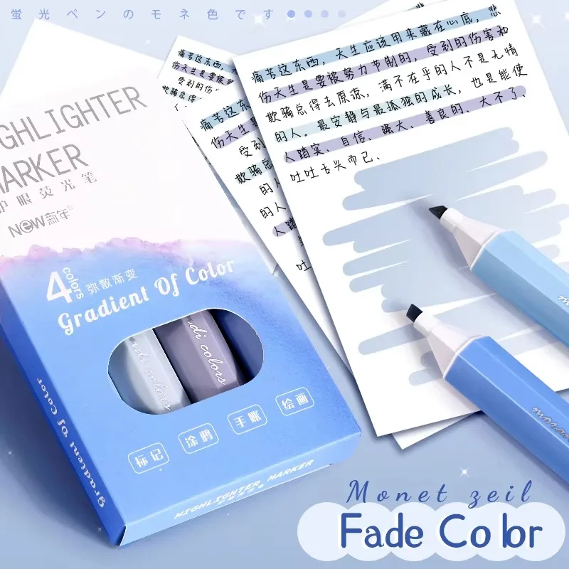 4Pcs/set Pastel Gradient Highlighter Pen Marker Pens Drawing Highlighters Fluorescent Pen Cute Stationery School Supplies