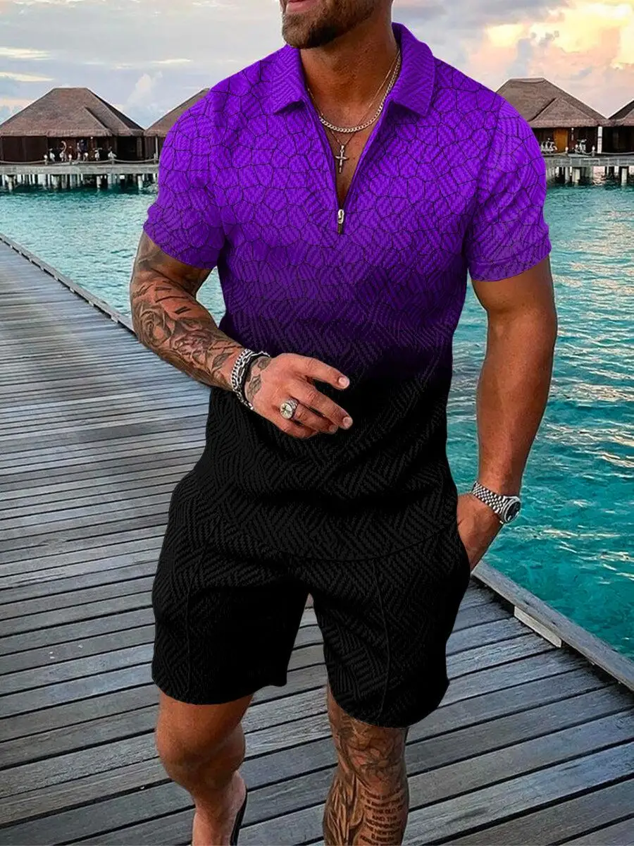 Fashion POLO Shirt + Shorts Suit Sports Casual Street Outdoor Seaside Men's Brand High Quality Plus Size New Summer 2022 S-6XL