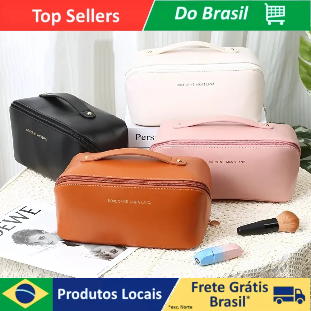 Bolsa Necessaire Feminina para Maquiagem e Cosméticos Couro Maleta De Grande Capacidade Portátil Viagem
