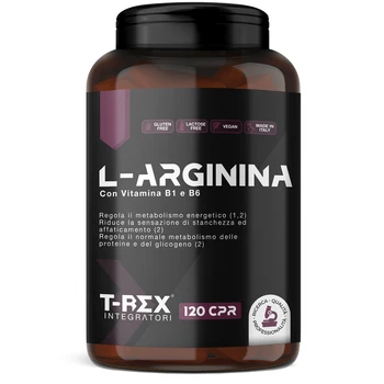 T-Rex Integratori L-Arginina 1000 mg con Vitamine B1 e B6 | Alto dosaggio | 120 compresse di L-Arginina HCL | Integratore Pre Workout per Sportivi, Vegan, Made in Italy