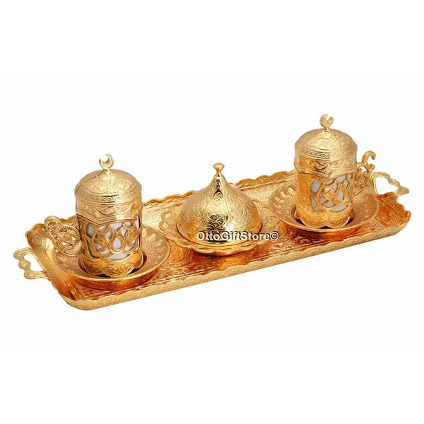터키어 수제 서빙 세트 아랍어 커피 머그잔 황금 커피 컵과 접시 서빙 세트 세라믹 실버 커피 머그잔 