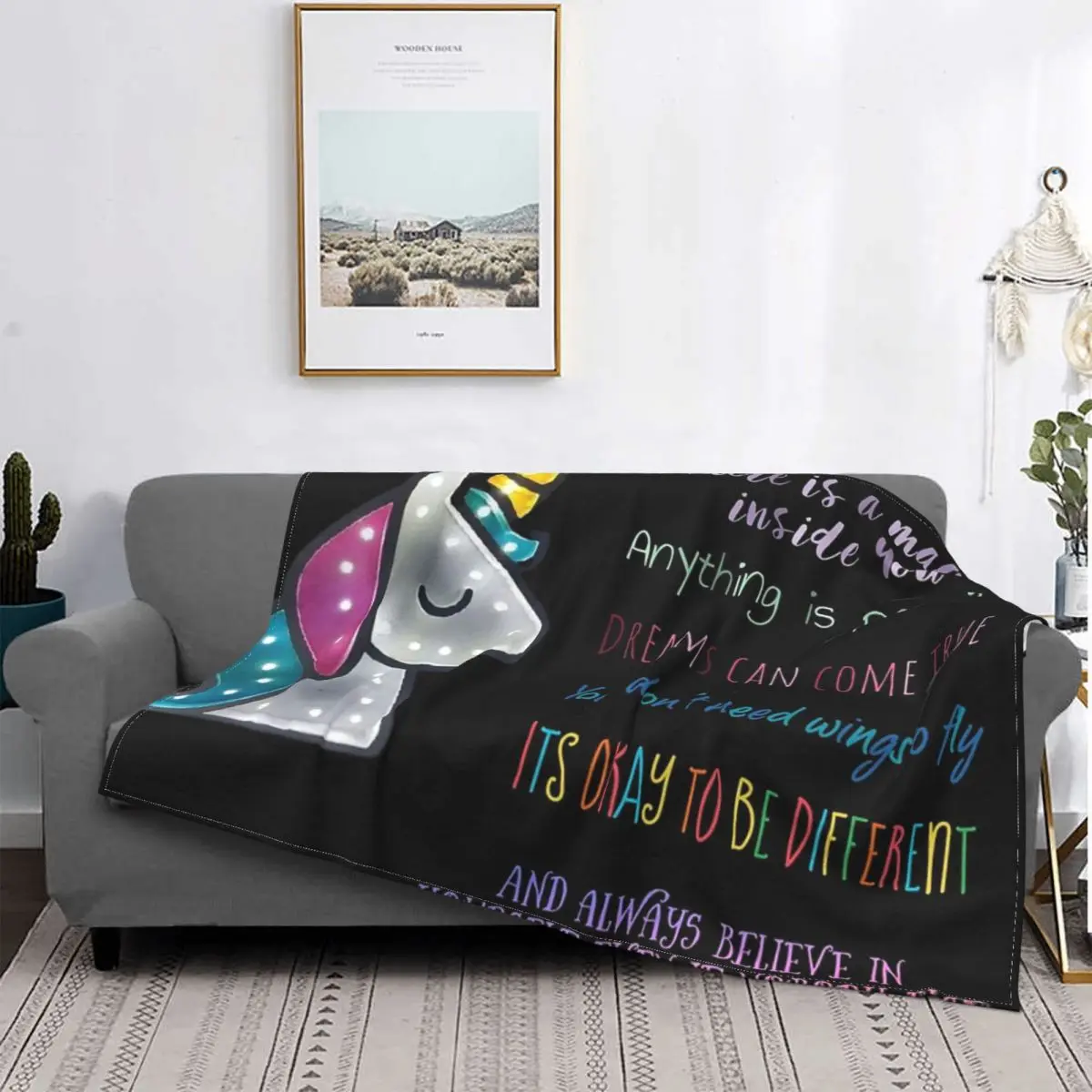 

Cartoon Cute Unicorn Short Plush Blanket Letter Fashion Sofa Blanket Adult Bedspread Throw Blanket Travel Lightweight Carry