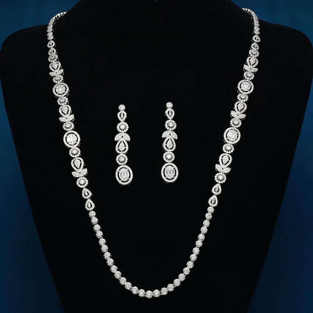 

Trendy Cubic Zirconia Long Sweater Costume Necklace Earrings 2 PCS Nigerian African Wedding Bridal Jewelry Sets