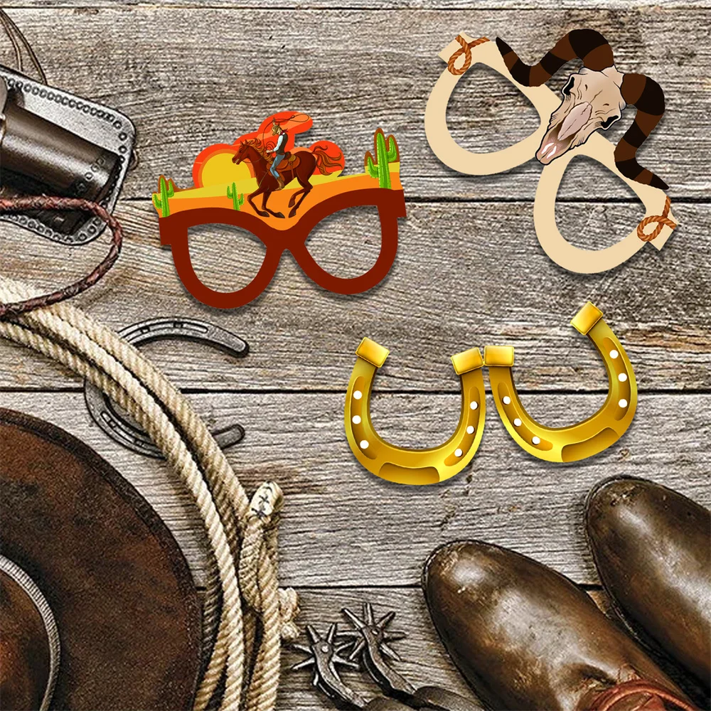 Party Photo Props 12pcs Western themed paper photo booth glasses denim photo props suitable for decorating themed parties birthday parties etc