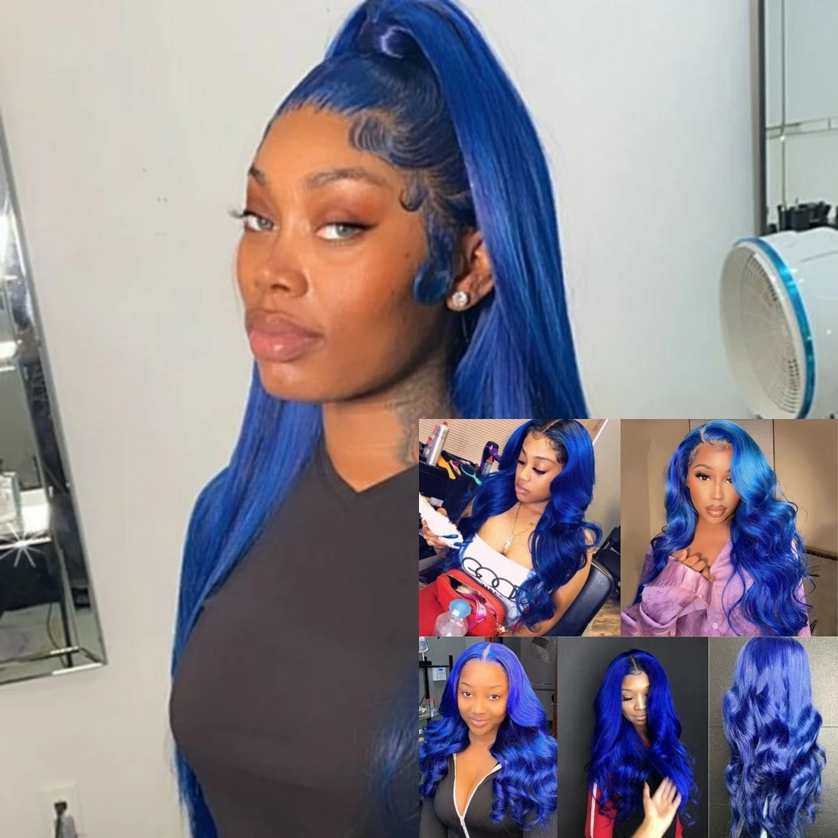 

Blue Straight HD 13x4 Human Hair Lace Front Wig 13x4Lace Frontal Wig Brazilian Virgin Blue Hair Wigs for Black Women Pre Plucked