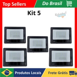 Kit 5 Refletor Holofote Led SMD 100W Branco Frio Bivolt A Prova De Água IP67