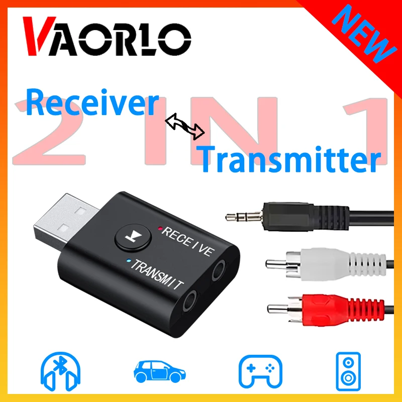 2 IN 1 Bluetooth Audio Adapter USB 3.5MM Aux 3D Stereo Wireless Receiver Transmitter for Car Kit PC TV Speaker Amplifier VAORLO