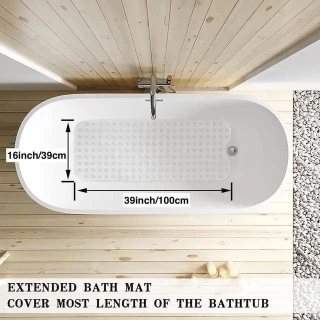 Polymères de baignoire coordonnants extra-longs avec massage Bergamo, lea de bain lavable en machine, trous de vidange, poignée à ventouse, 1PC, 40x16 po 3