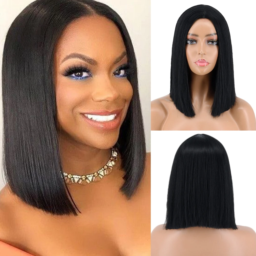 

Short Bobo Red Black Blue Orange Wig for Women Natural Middle Part Hair Heat Resistant Wig