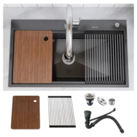 MEJE 80 x 46 Cm Drop-in 11 Gauge Stainless Steel Workstation Kitchen Sink ,Large Single Bowl,  Color Black，Grey 1