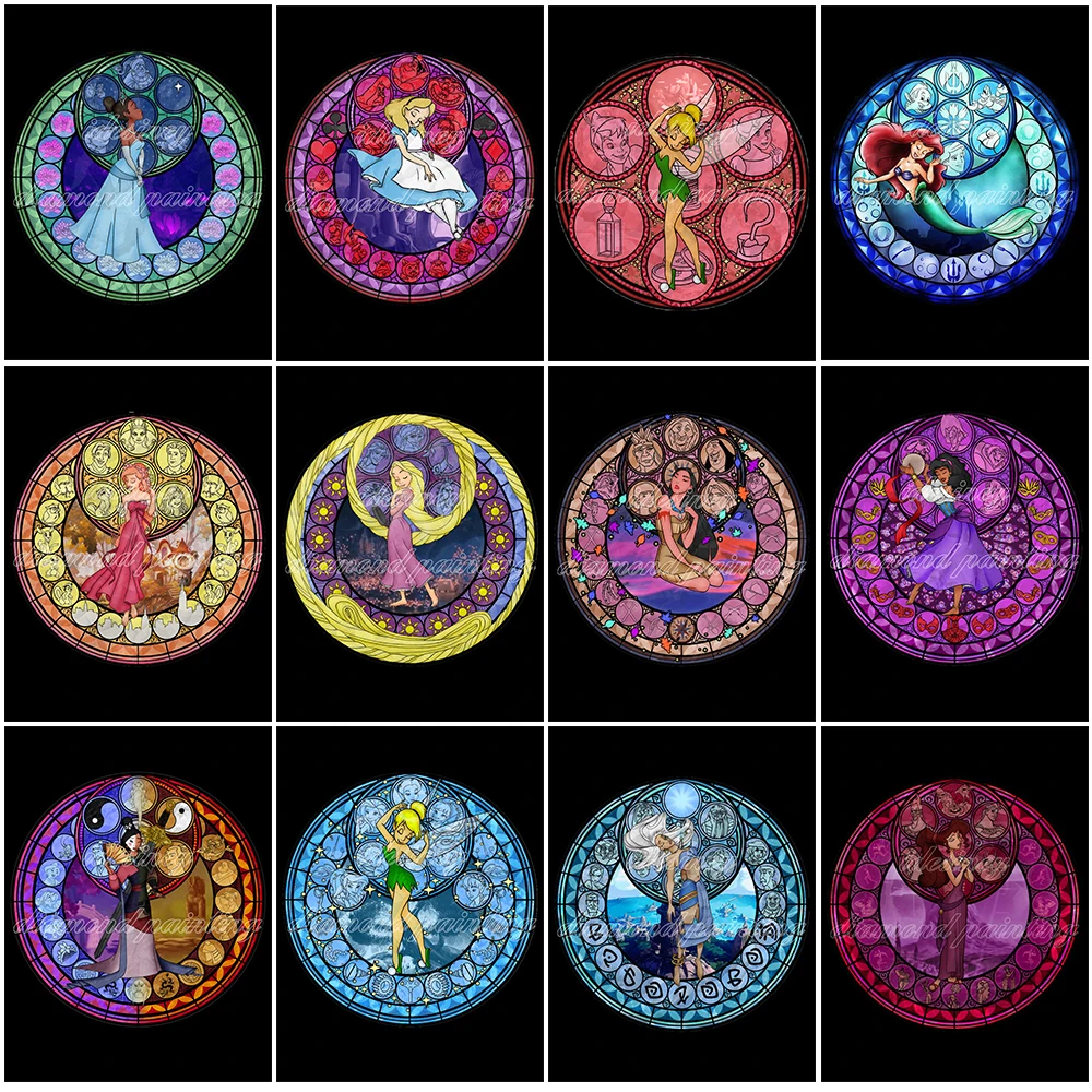 Disney Stained Glass Princess Diamond Painting Cartoon Fairy Tale Trapano Completo Punto Croce Wall Sticker Art 5D Fai Da Te Home Decor